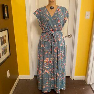 pastel green floral, floor length, dress, XL